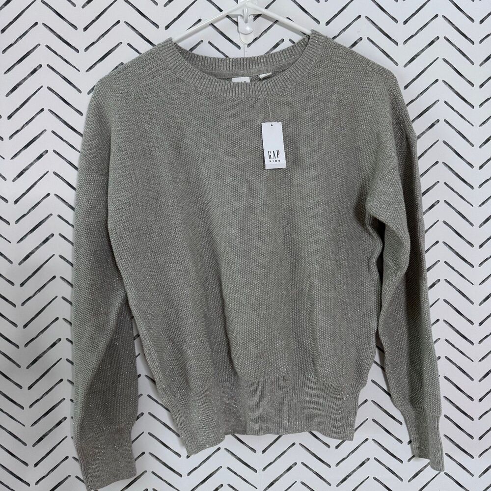 NWT Gap Kids Solid Slouchy Heather Grey Sparkle Crewneck Sweater Size XL